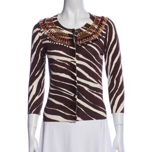 Kate spade embellished zebra print cardigan sweater sz XS